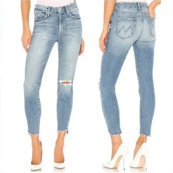MOTHER The Looker Ankle Step Fray Denim Jeans Size 33 - Picture 1 of 13